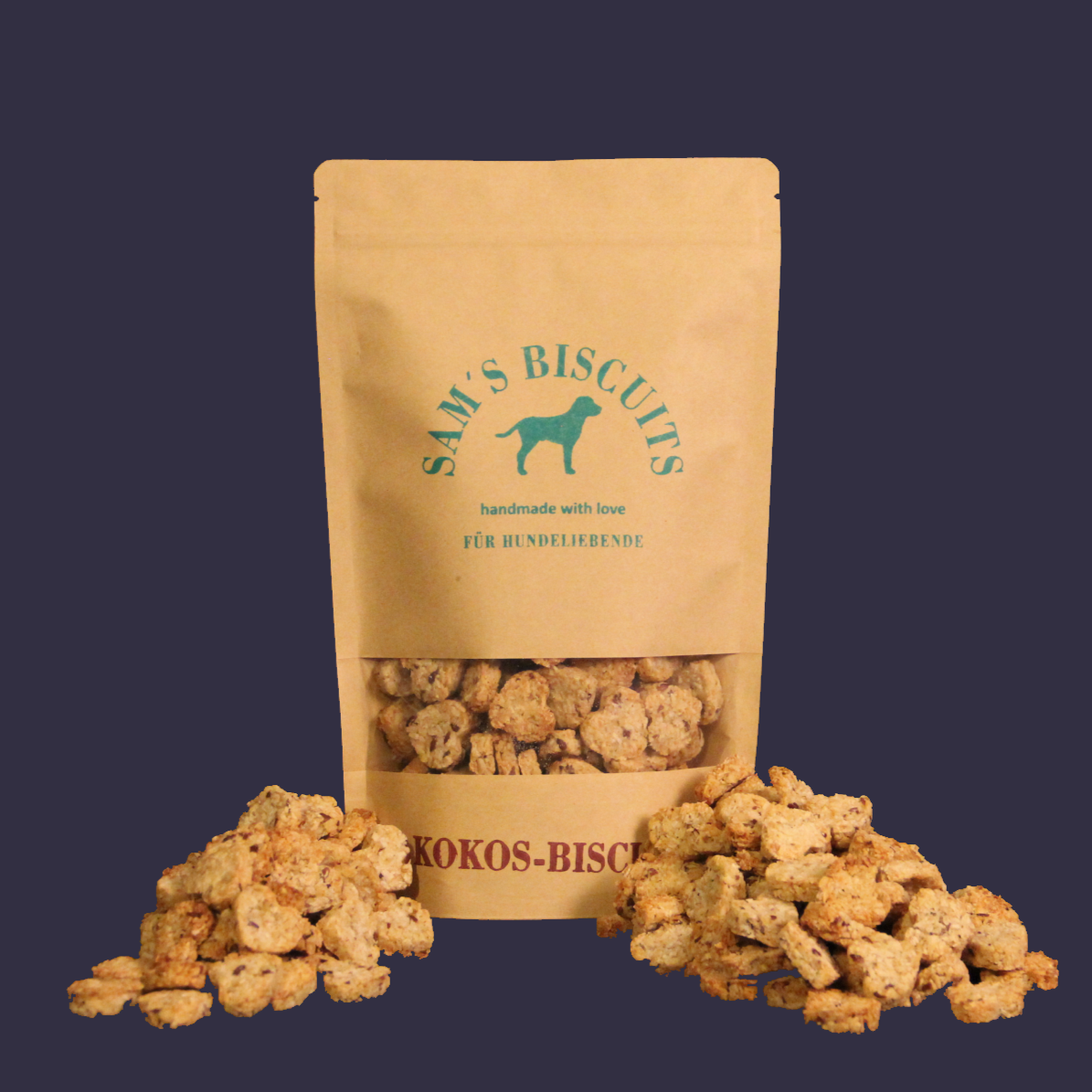 SAM'S KOKOS-BISCUITS 600g sind hundekekse mit Kokos für den hund in Grosspackung aus einer kleinen bio Manufaktur
