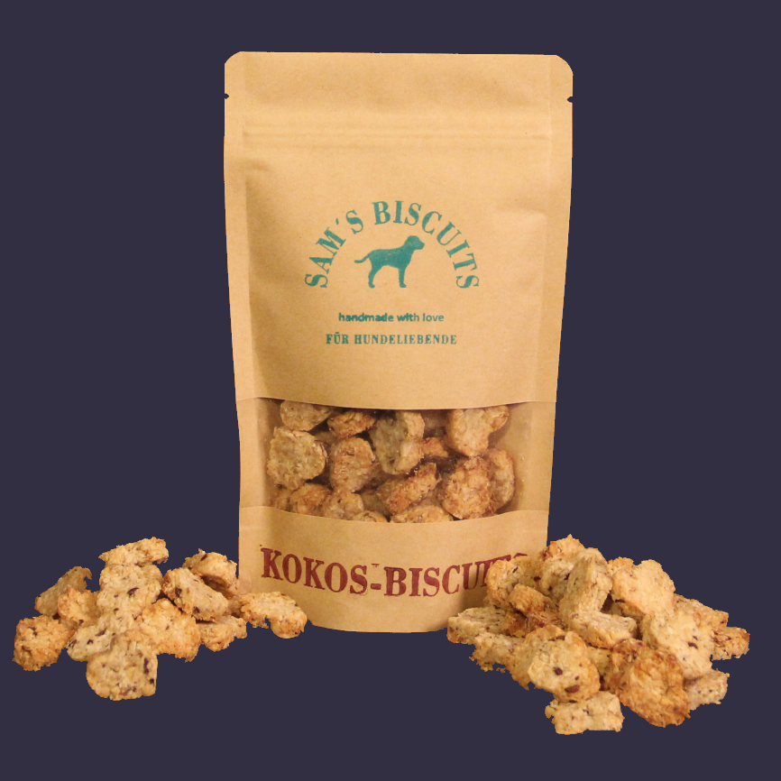 SAM'S-KOKOS-BISCUITS als natürlicher Snack für Hunde oder Hundekeks zu Weihnachten